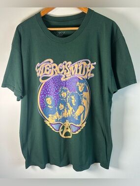 Aerosmith Men's T-shirt Green Rock Band Album Merch Graphic Size XL
